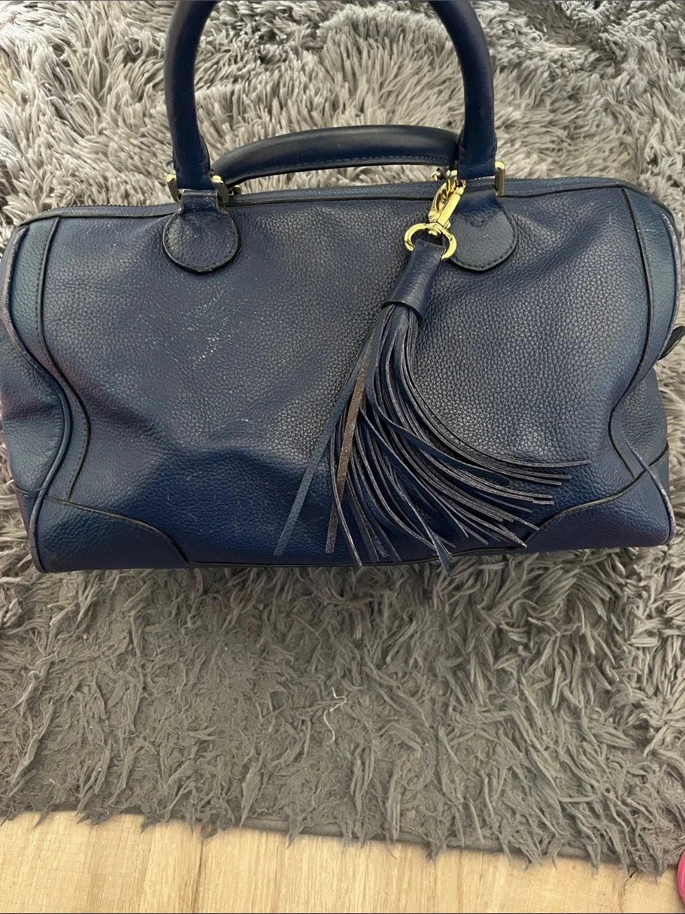Banana Republic Navy Leather Satchel with Tassel and Gold Hardware